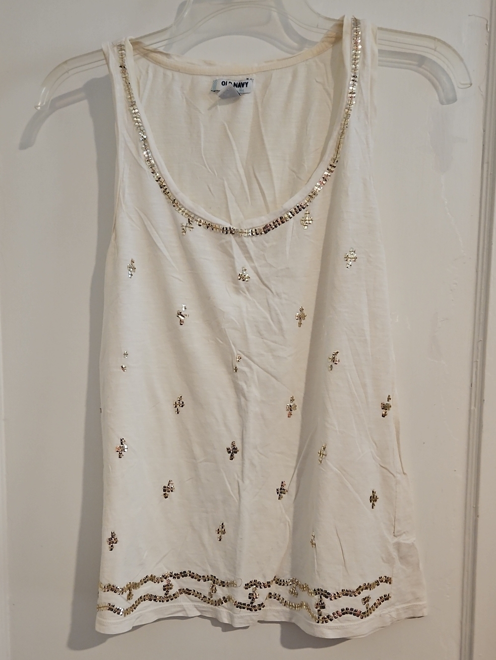 Old Navy Cream Tank Top with Gold Sequin Accents Size Medium